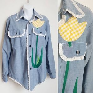 70s Hand Made Tulip Quilted Chambray Button Up